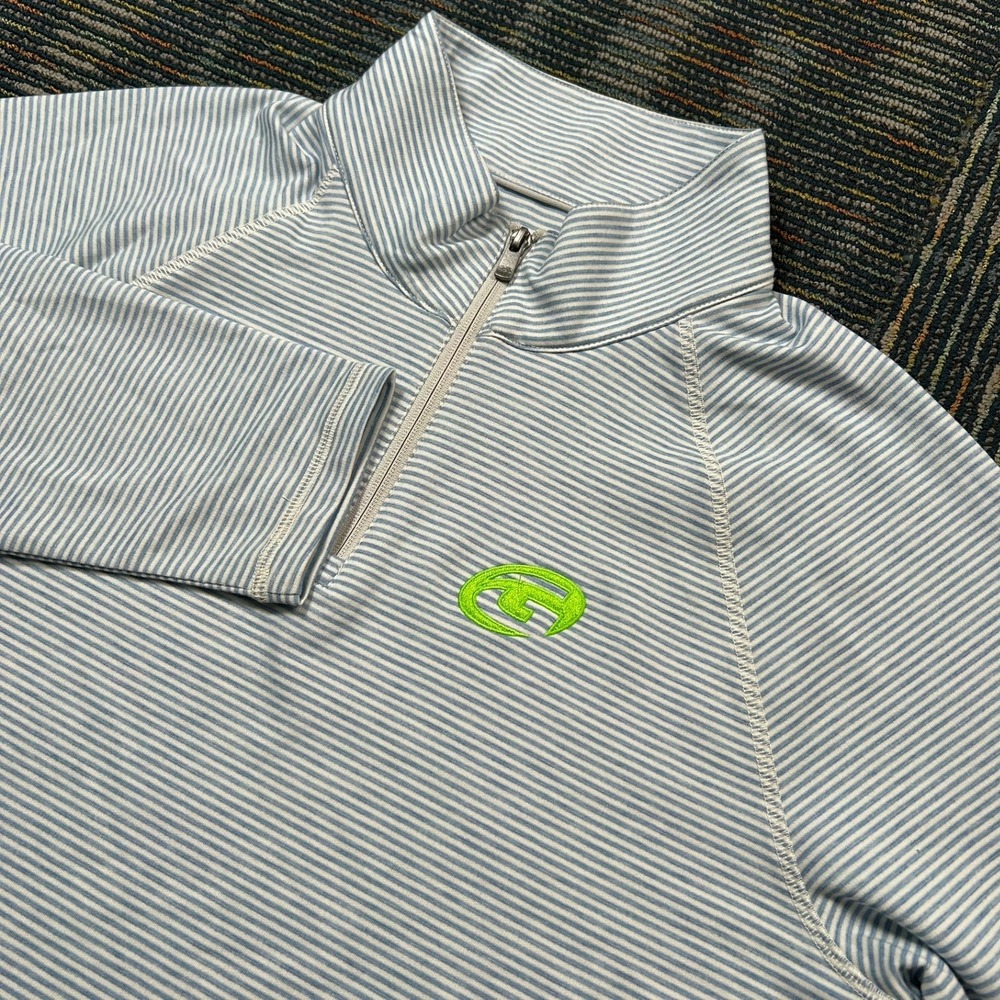 Faherty Quarter Zip Pullover Large Blue Striped Repreve Mock Neck 1/4 Zip